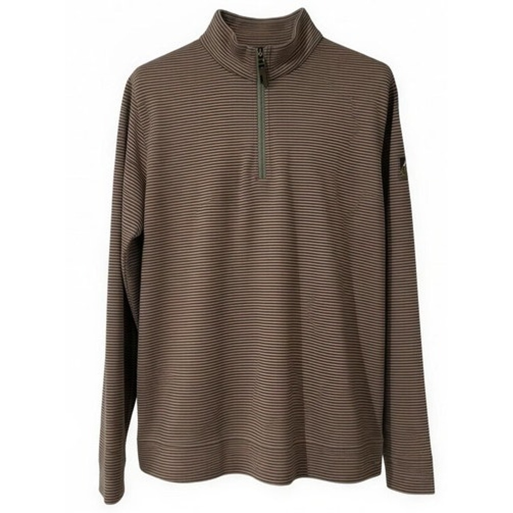Horn Legend Sweater Mens‎ Medium Brown Tan Striped 1/4 Zip Mock Neck Pullover